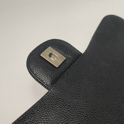 Chanel Classic Flap Jumbo 2011 Black Caviar Leather Double Flap Silver Hardware