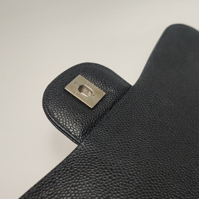 Chanel Classic Flap Jumbo 2011 Black Caviar Leather Double Flap Silver Hardware