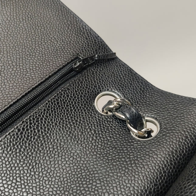 Chanel Classic Flap Jumbo 2011 Black Caviar Leather Double Flap Silver Hardware