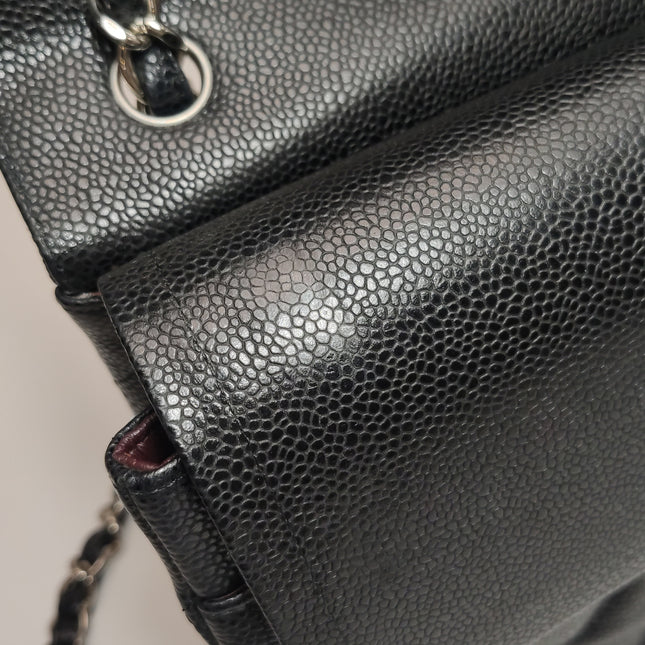Chanel Classic Flap Jumbo 2011 Black Caviar Leather Double Flap Silver Hardware