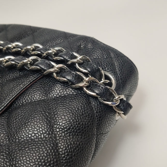 Chanel Classic Flap Jumbo 2011 Black Caviar Leather Double Flap Silver Hardware