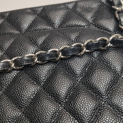 Chanel Classic Flap Jumbo 2011 Black Caviar Leather Double Flap Silver Hardware