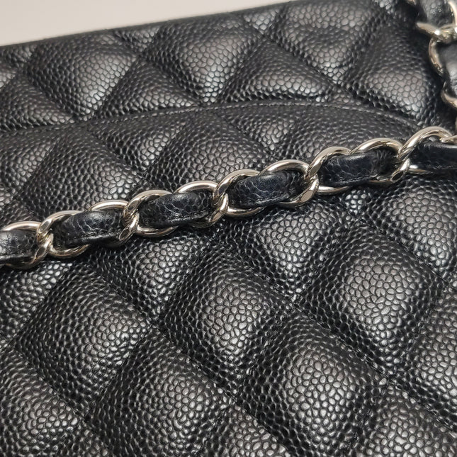 Chanel Classic Flap Jumbo 2011 Black Caviar Leather Double Flap Silver Hardware