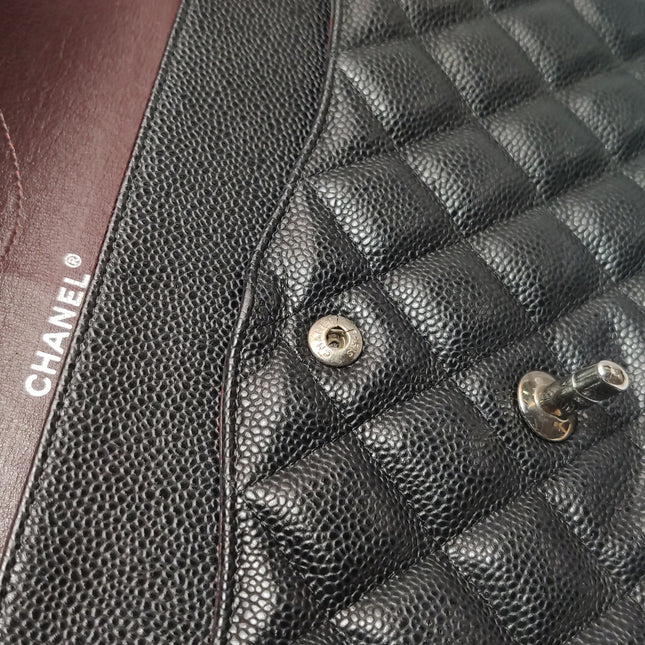 Chanel Classic Flap Jumbo 2011 Black Caviar Leather Double Flap Silver Hardware