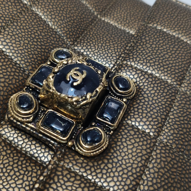 Chanel Paris Byzance Limited Edition Gold Caviar Leather Black Jewel Lock