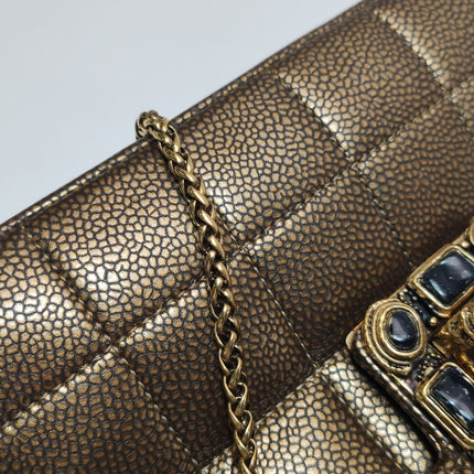 Chanel Paris Byzance Limited Edition Gold Caviar Leather Black Jewel Lock