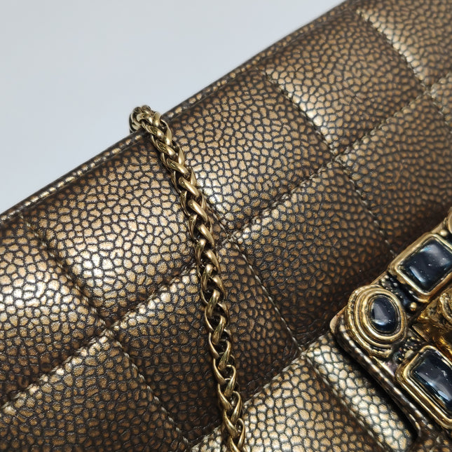 Chanel Paris Byzance Limited Edition Gold Caviar Leather Black Jewel Lock