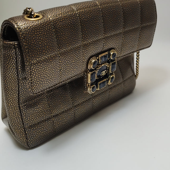 Chanel Paris Byzance Limited Edition Gold Caviar Leather Black Jewel Lock