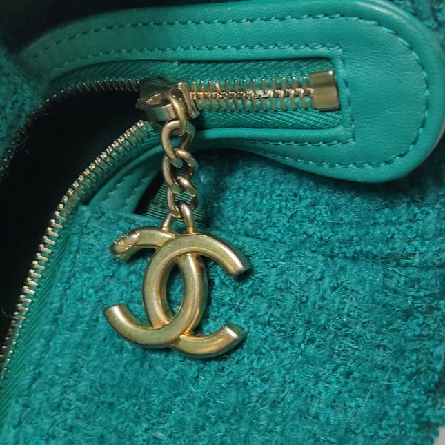 Chanel x Pharrel Williams Tweed Giant Logo Shopping Tote Green Quilted