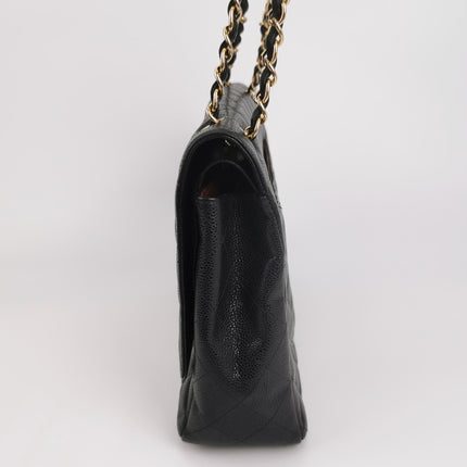 Chanel Classic Flap Maxi 2011 Black Caviar Leather Double Flap with Gold Hardware