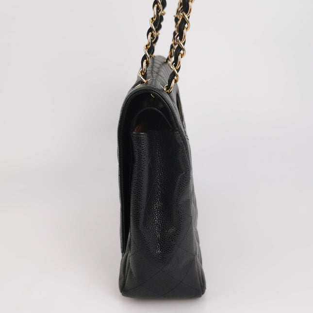 Chanel Classic Flap Maxi 2011 Black Caviar Leather Double Flap with Gold Hardware
