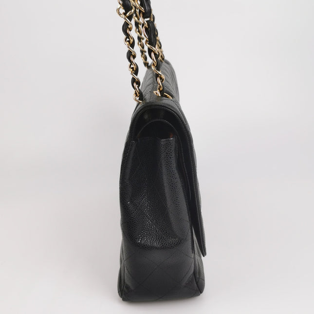 Chanel Classic Flap Maxi 2011 Black Caviar Leather Double Flap with Gold Hardware