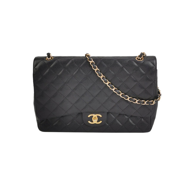 Chanel Classic Flap Maxi 2011 Black Caviar Leather Double Flap with Gold Hardware