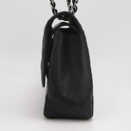 Chanel Classic Flap Jumbo 2011 Black Caviar Leather Double Flap Silver Hardware