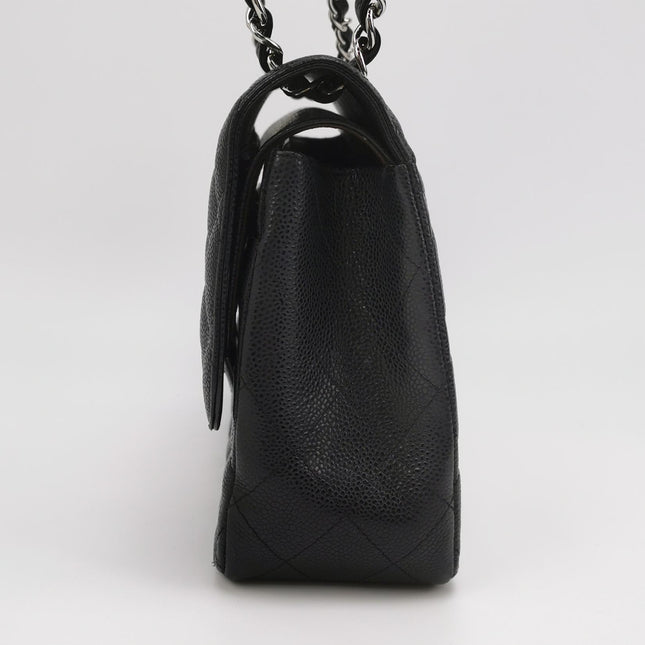 Chanel Classic Flap Jumbo 2011 Black Caviar Leather Double Flap Silver Hardware