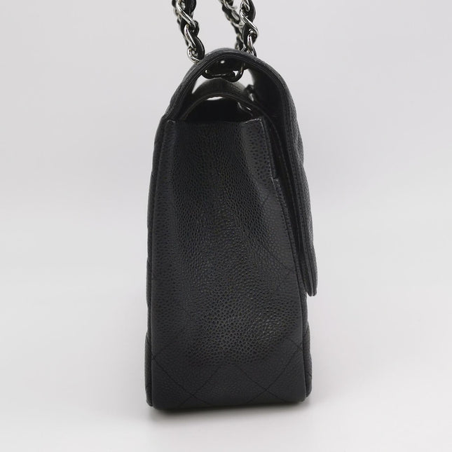 Chanel Classic Flap Jumbo 2011 Black Caviar Leather Double Flap Silver Hardware