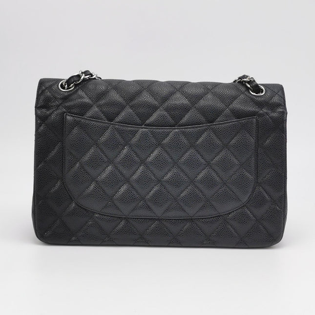 Chanel Classic Flap Jumbo 2011 Black Caviar Leather Double Flap Silver Hardware