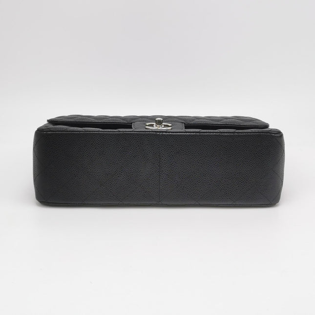 Chanel Classic Flap Jumbo 2011 Black Caviar Leather Double Flap Silver Hardware