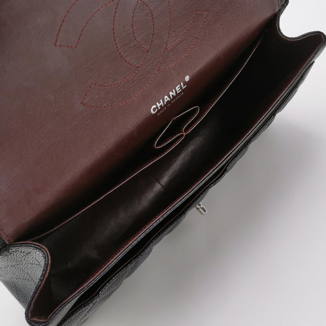Chanel Classic Flap Jumbo 2011 Black Caviar Leather Double Flap Silver Hardware