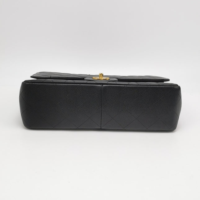 Chanel Classic Flap Jumbo 2011 Black Caviar Leather Double Flap Gold Hardware