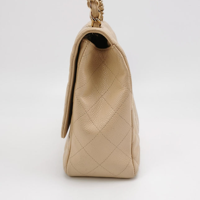 Chanel Classic Flap Jumbo Beige Caviar Leather Single Flap Silver Hardware