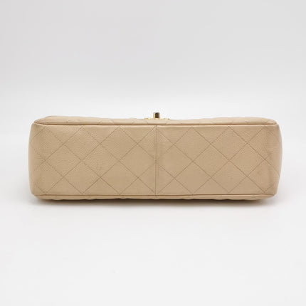 Chanel Classic Flap Jumbo Beige Caviar Leather Single Flap Silver Hardware