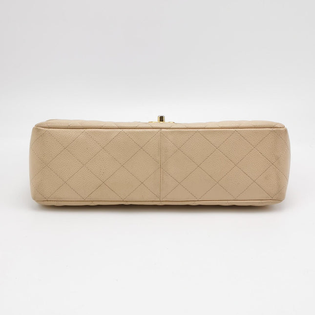 Chanel Classic Flap Jumbo Beige Caviar Leather Single Flap Silver Hardware