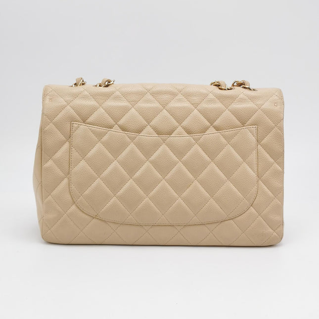 Chanel Classic Flap Jumbo Beige Caviar Leather Single Flap Silver Hardware