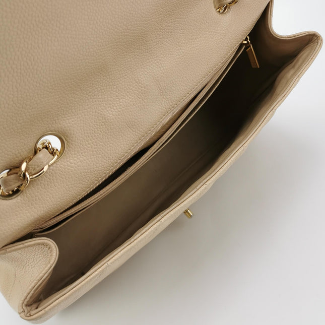 Chanel Classic Flap Jumbo Beige Caviar Leather Single Flap Silver Hardware