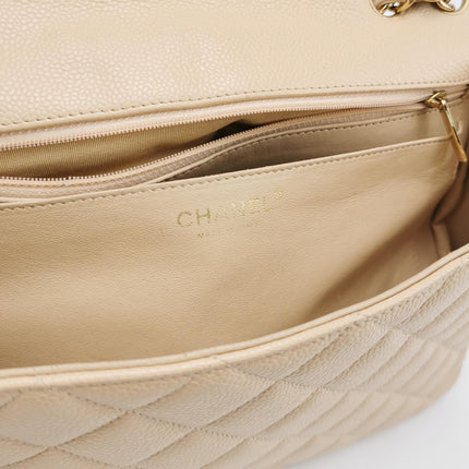 Chanel Classic Flap Jumbo Beige Caviar Leather Single Flap Silver Hardware