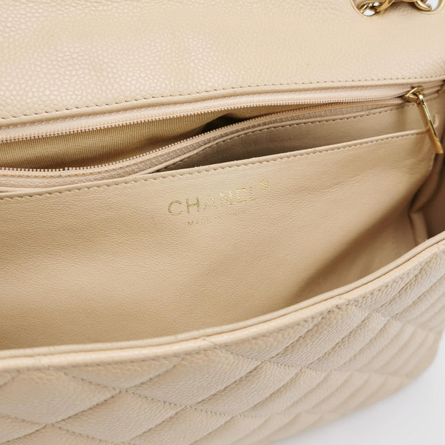 Chanel Classic Flap Jumbo Beige Caviar Leather Single Flap Silver Hardware