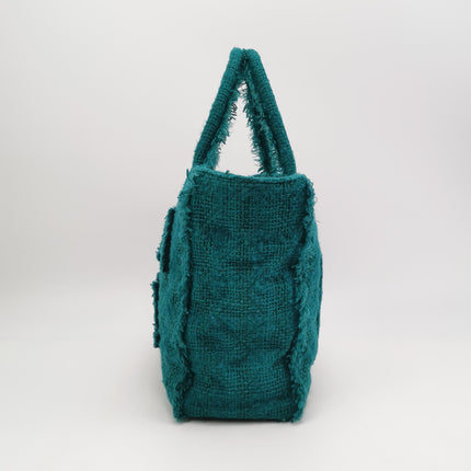 Chanel x Pharrel Williams Tweed Giant Logo Shopping Tote Green Quilted