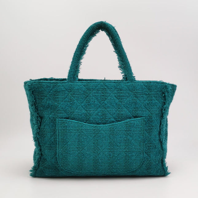 Chanel x Pharrel Williams Tweed Giant Logo Shopping Tote Green Quilted
