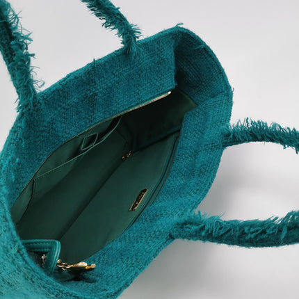 Chanel x Pharrel Williams Tweed Giant Logo Shopping Tote Green Quilted