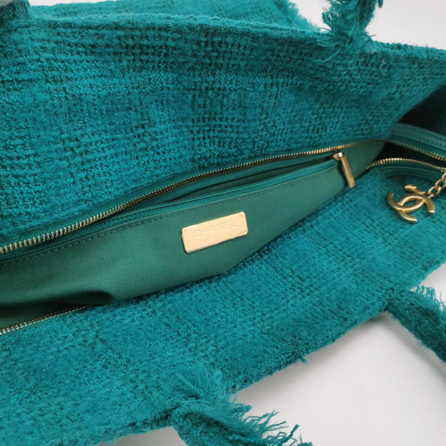 Chanel x Pharrel Williams Tweed Giant Logo Shopping Tote Green Quilted