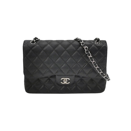 Chanel Classic Flap Jumbo 2011 Black Caviar Leather Double Flap Silver Hardware