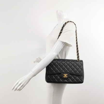 Chanel Classic Flap Jumbo 2011 Black Caviar Leather Double Flap Gold Hardware