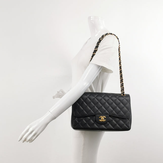 Chanel Classic Flap Jumbo 2011 Black Caviar Leather Double Flap Gold Hardware