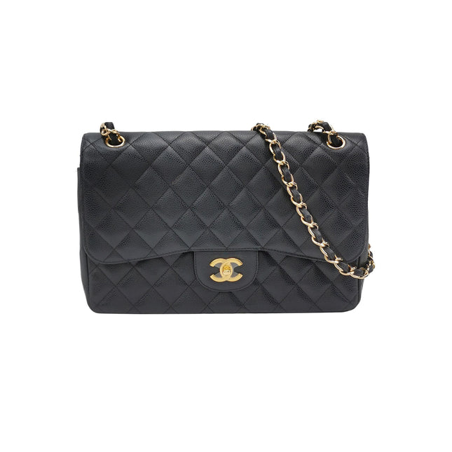 Chanel Classic Flap Jumbo 2011 Black Caviar Leather Double Flap Gold Hardware