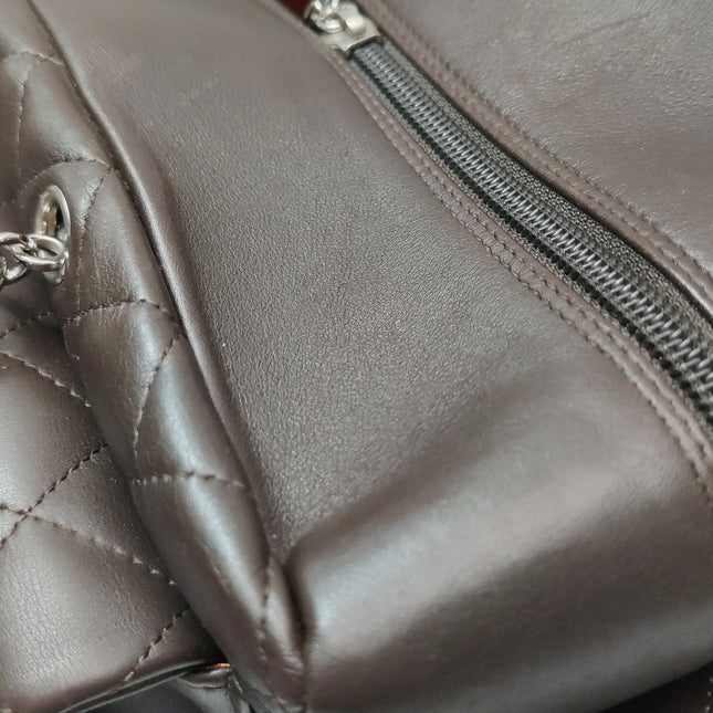 Chanel Cambon Large Dark Brown Calfskin Leather Double Strap Handbag