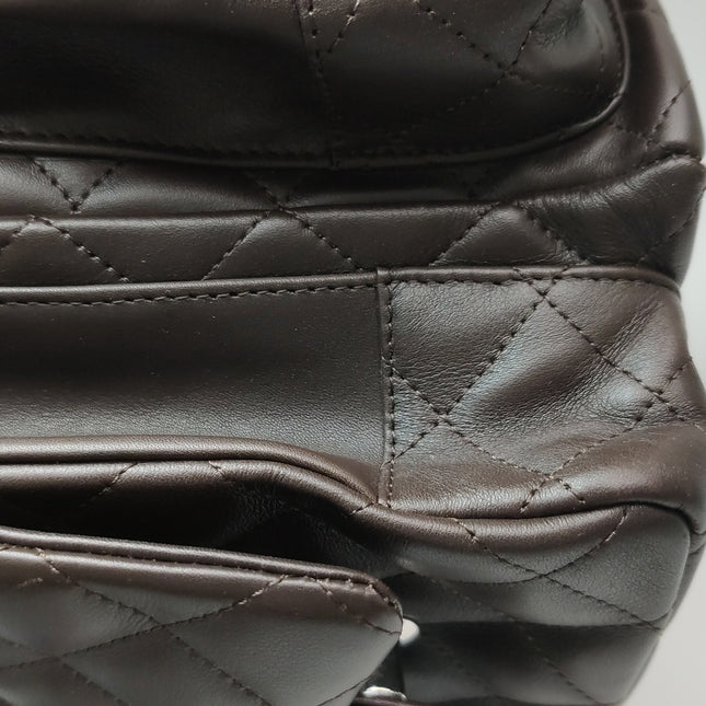 Chanel Cambon Large Dark Brown Calfskin Leather Double Strap Handbag
