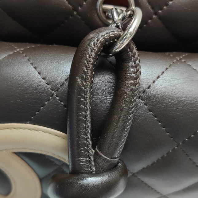 Chanel Cambon Large Dark Brown Calfskin Leather Double Strap Handbag