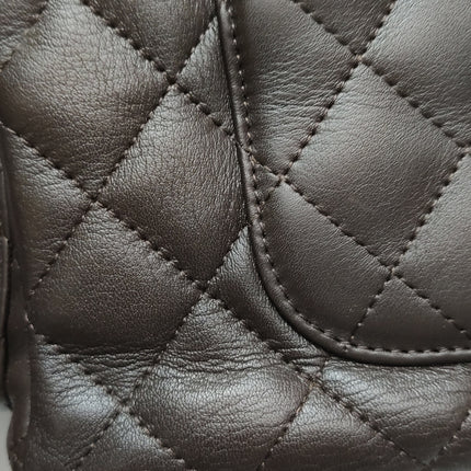 Chanel Cambon Large Dark Brown Calfskin Leather Double Strap Handbag