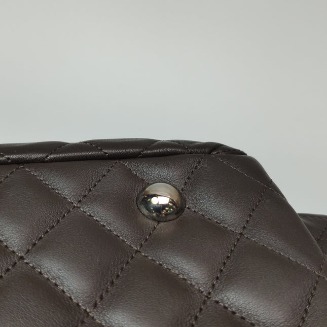 Chanel Cambon Large Dark Brown Calfskin Leather Double Strap Handbag