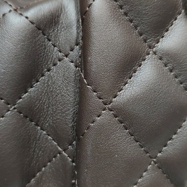 Chanel Cambon Large Dark Brown Calfskin Leather Double Strap Handbag