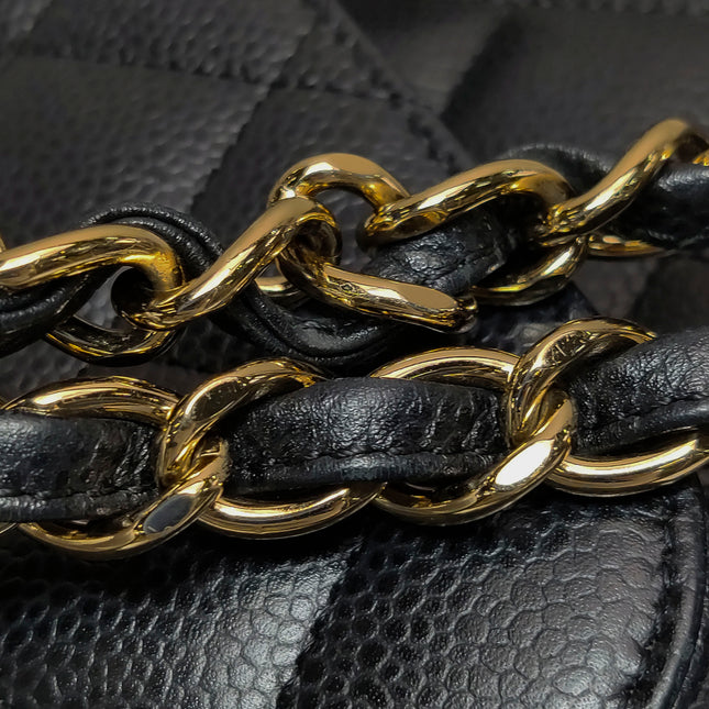 Chanel Classic Flap Jumbo 2011 Black Caviar Leather Double Flap Gold Hardware