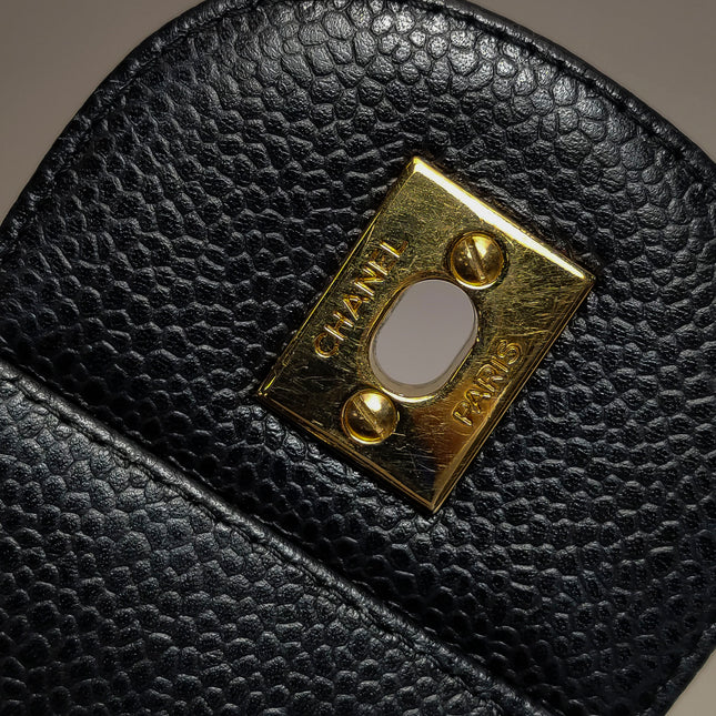 Chanel Classic Flap Jumbo 2011 Black Caviar Leather Double Flap Gold Hardware