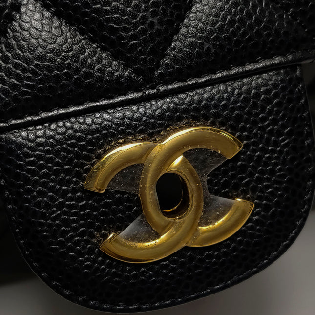 Chanel Classic Flap Jumbo 2011 Black Caviar Leather Double Flap Gold Hardware