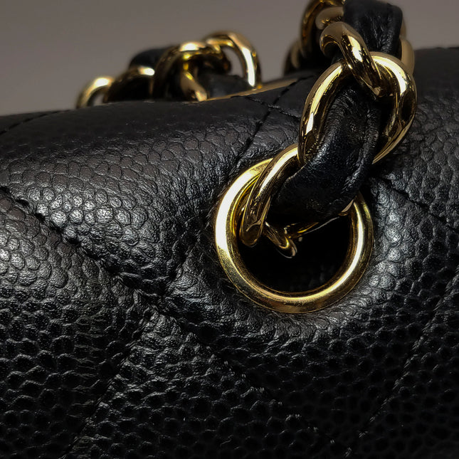 Chanel Classic Flap Jumbo 2011 Black Caviar Leather Double Flap Gold Hardware