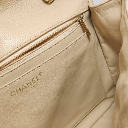 Chanel Classic Flap Jumbo Beige Caviar Leather Single Flap Silver Hardware